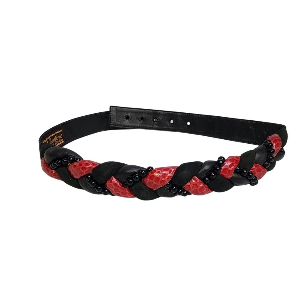 Vintage Waldorf Creations Womens Black & Red Leather Waist Belt- Size XS
